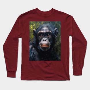 Majestic Bonobo: A Hyperrealistic Oil Painting Exploration Long Sleeve T-Shirt